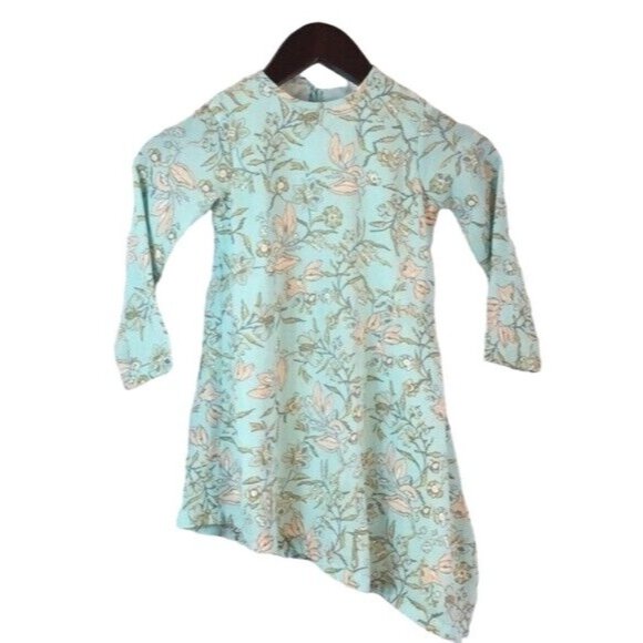 A. Bird Dress or Long Top Blu Floral Pattern Asymmetrical Hem Long Sleeve Large - Picture 1 of 5